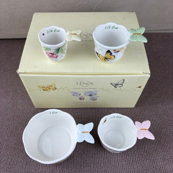 NEW Lenox Butterfly Meadow MEASURING CUPS Set of 4 Porcelain Discontinued in Box - Picture 2 of 6